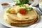 Concept of tasty food with crepes, close up