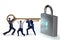 Concept of teamwork with businessmen unlocking lock