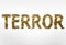 Concept of terrorism. Word Terror typed with font made of bullet