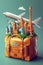 The concept of traveling around the world with luggage. A suitcase with things. 3d illustration