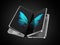 Concept of two foldable smartphone folded and placed next to each other with butterfly image on screens. Flexible smartphone