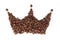 The concept of using the best coffee. A sketch of a crown made from roasted coffee beans. White isolated background