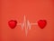 The concept of Valentine`s day, the Rhythm of two hearts, heartbeat, cardiogram