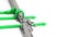 Concept of various solutions to problems green arrows break through the wall or jump over the wall or turn around 3d render on