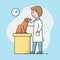 Concept Of Veterinary Clinic. Young Veterinarian Is Examining Puppy Dog Sitting On The Table In The Veterinary Clinic
