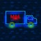 Concept Of Vip Neon Icons, Send And Delivery Mail. Cute Vip Neon Mail Truck On The Dark Brick Wall Background. Neon
