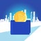 Concept of virtual money digital cryptocurrency. Golden bitcoin in blue wallet. Increasing capital and profits. Wealth and savings
