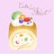 Concept water colour drawing creamy and fruit roll bake caked dessert on pastel color theme