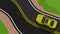 Concept web banner with curved road on grassland. Yellow luxury sports car running on asphalt road.