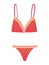 Concept woman beach swimsuit, female swimwear red bra and panties swimming suit flat vector illustration, isolated on