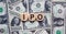 Concept word `IPO - initial public offering` on circles on a beautiful background from dollar bills. Business concept