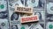 Concept words `restart business` on wooden blocks on a beautiful background from dollar bills