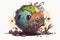 The concept of World Environment Day. Generative AI. Cartoon illustration of a sad globe .Air pollution caused by deforestation.