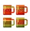 Concept xmas style rustic cups. souvenir mugs set with patchwork