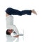 Concept of â€‹â€‹multitasking - businessman doing yoga