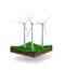 Concepts of the industrial green energy. Wind turbines on a green island.