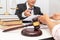 Concepts of law, Lawyer give legal advice to businessman about case in office