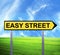 Conceptual arrow sign against beautiful landscape with text - EASY STREET