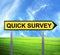 Conceptual arrow sign against beautiful landscape with text - QUICK SURVEY