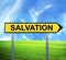 Conceptual arrow sign against beautiful landscape with text - SALVATION