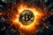 Conceptual Bitcoin curency in explosion on black background, IA generative