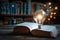 Conceptual brilliance Light bulbs and books signify knowledge and creativity