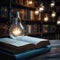 Conceptual brilliance Light bulbs and books signify knowledge and creativity