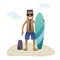 Conceptual business flat banner man on beach isolated.