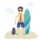 Conceptual business flat banner man on beach isolated.