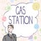 Conceptual caption Gas Station. Business overview for servicing motor vehicles especially with gasoline and oil