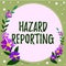 Conceptual caption Hazard Reporting. Business idea account or statement describing the danger or risk