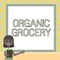 Conceptual caption Organic Grocery. Word for market with foods grown without the use of fertilizers Lady Drawing