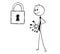 Conceptual Cartoon of Businessman Looking for Right Key to Padlock