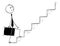 Conceptual Cartoon of Businessman Walking Up Stairs