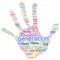Conceptual child education hand print word cloud isolated