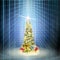 Conceptual close up decorated shiny Christmas tree in abstract s