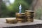 Conceptual Close Up Photo, Standing Man at Rupiah Golden Coin, ilustration for successful or wealth