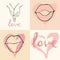 Conceptual composition of love icons with hands, lips,