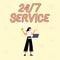 Conceptual display 24 Or 7 Service. Internet Concept service that is available any time and usually every day