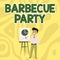 Conceptual display Barbecue Party. Internet Concept outdoor party where food is cooked on a grill or over a fire