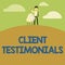 Conceptual display Client Testimonials. Word for Written recommendation from a satisfied customer Man Binoculars