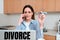 Conceptual display Divorce. Business approach Legal dissolution of marriage Separation Breakup Disagreement Office