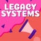 Conceptual display Legacy Systems. Concept meaning old method technology computer system or application program