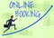 Conceptual display Online Booking. Internet Concept Reservation through internet Hotel accommodation Plane ticket