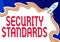 Conceptual display Security Standards. Word Written on the scope of security functions and features needed Typing