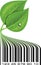 Conceptual ecological illustration barcode with green leafs and