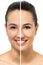Conceptual female facial aging comparison.