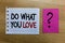 Conceptual hand writing showing Do What You Love. Business photo text Make enjoyable things do activities with motivation white pa