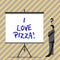 Conceptual hand writing showing I Love Pizza. Business photo text To like a lot Italian food with cheese ham pepperoni