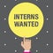 Conceptual hand writing showing Interns Wanted. Business photo text Looking for on the job trainee Part time Working student